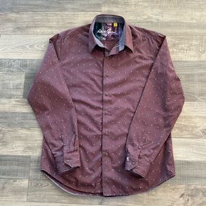 Robert Graham Tailored Fit Button Shirt Men’s LARGE Brown Blue Flip Cuff Cotton